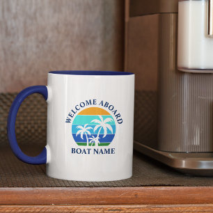 Boat Name Sun Palm Trees Welcome Aboard Mug