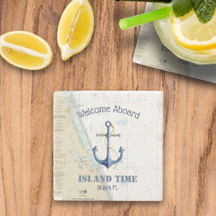 ⚓ Boat Name Welcome Aboard Florida Nautical Stone Coaster