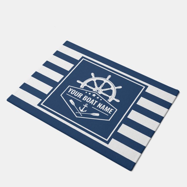Boat Name with Nautical Anchor Oars & Ships Wheel Doormat (Angled)
