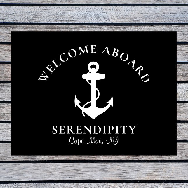 Boat Nautical Anchor Black Custom Welcome Aboard Doormat (Creator Uploaded)