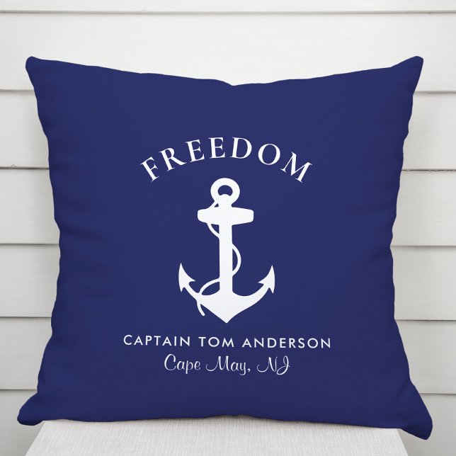 Boat Nautical Anchor Navy Blue Captain Family Name Cushion (Creator Uploaded)