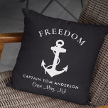 Boat Nautical Anchor Personalised Black Cushion<br><div class="desc">A modern nautical-themed outdoor pillow for your boat that features a white illustration of an anchor on a black background. Personalise with your boat's name,  a line of text for the captain's or family's name or something similar,  and a location.</div>