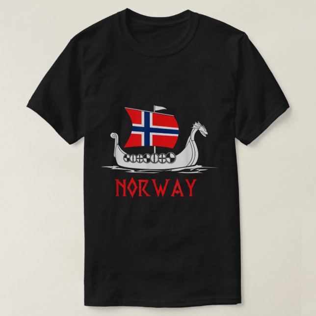 Boat Norwegian Flag Norway Viking Ship Norway  T-Shirt (Design Front)