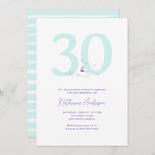 Boat Ocean Nautical Coastal Modern 30th Birthday Invitation