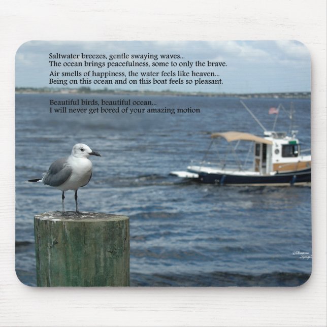 Boat ocean Seagull Poem Poetry Mousepad (Front)