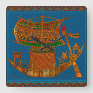 Boat of Reeds Egyptian Folk Art Square Wall Clock