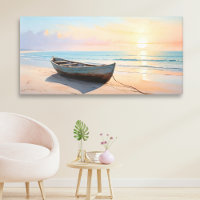 Boat on a Calm Shore Elegant Coastal Beach Art