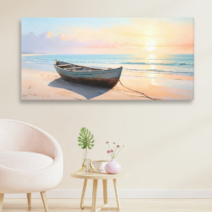 Boat on a Calm Shore Elegant Coastal Beach Art Canvas Print