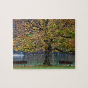 Boat on a lake in fall, Germany Jigsaw Puzzle