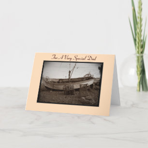 boat on beach with lobster pots versed dad card