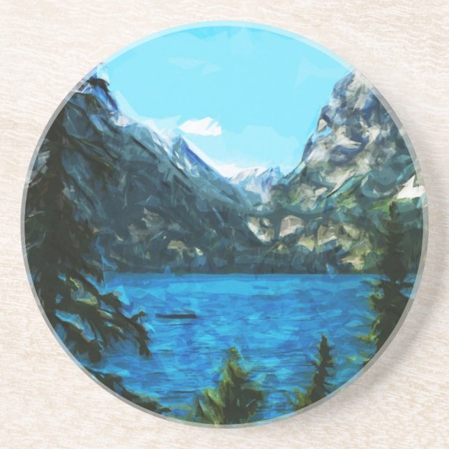 Boat on Mountain Lake Abstract Impressionism Coaster (Front)