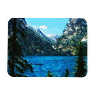 Boat on Mountain Lake Abstract Impressionism Magnet