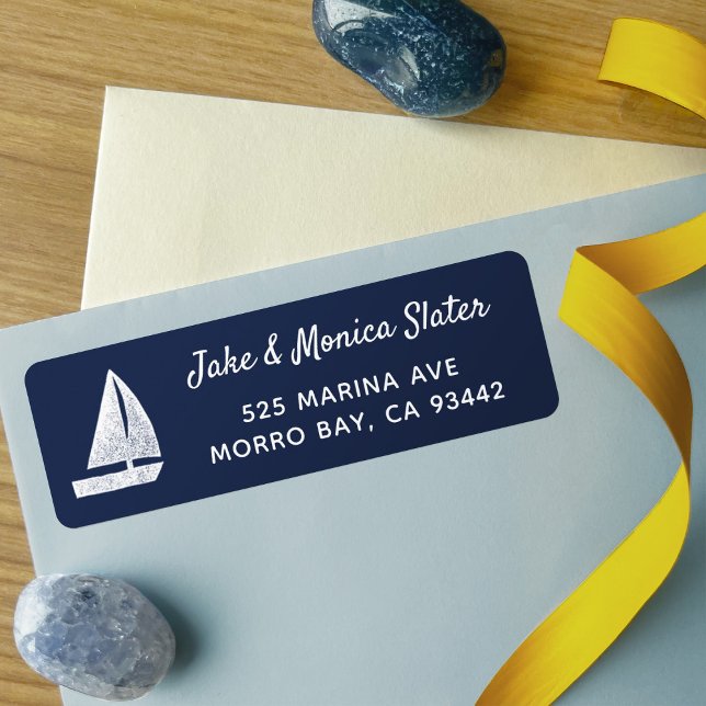 Boat on Navy Blue Nautical Return Address (Creator Uploaded)