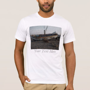 boat on pebble beach lobster pots engraved photo T-Shirt