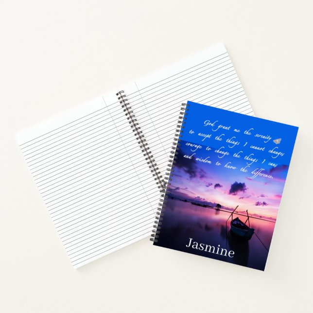 Boat on serene waters serenity prayer personalized notebook (Inside)