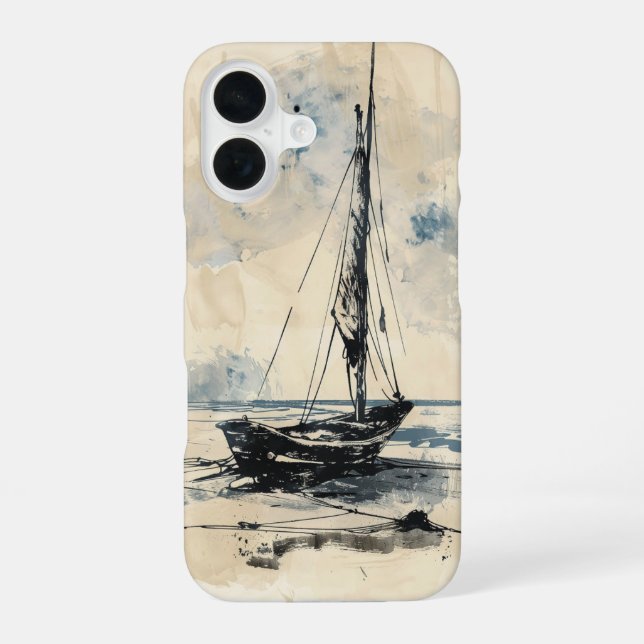 Boat on the Beach iPhone 16 Case (Back)