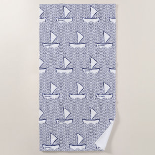 Boat on Waves Beach Towel - Small Pattern