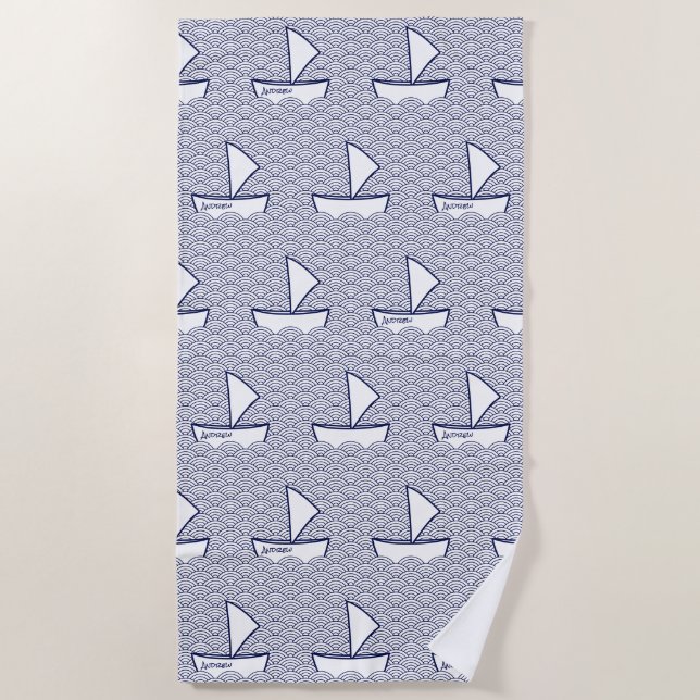 Boat on Waves Beach Towel - Small Pattern (Front)