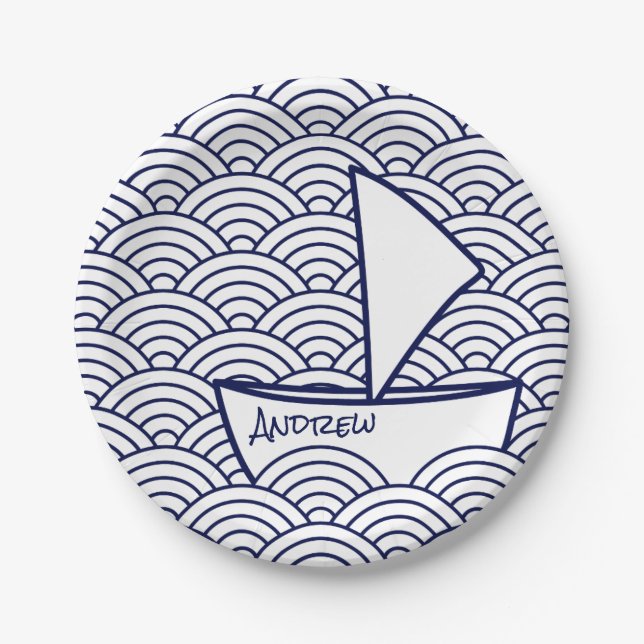 Boat on Waves Paper Plate (Front)