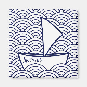 Boat on Waves Square Magnet