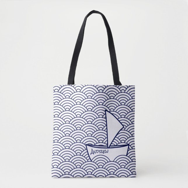 Boat on Waves Tote Bag (Front)