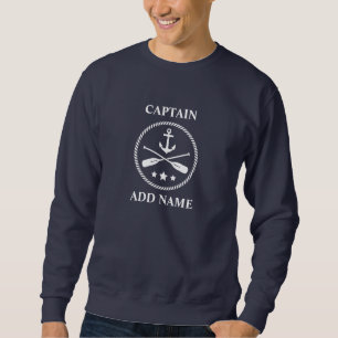 Boat or Captain Name with Anchor & Oars Navy Blue Sweatshirt