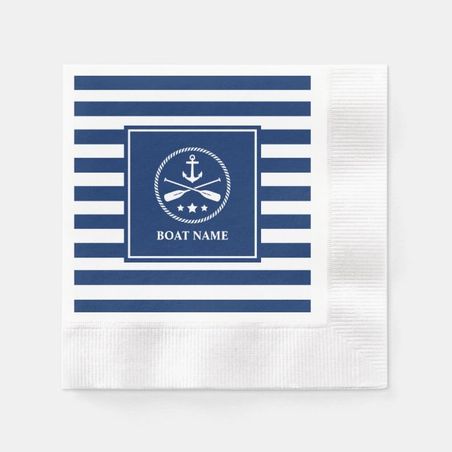 Boat or Name Anchor Oars & Stars with Blue Stripes Napkin (Front)