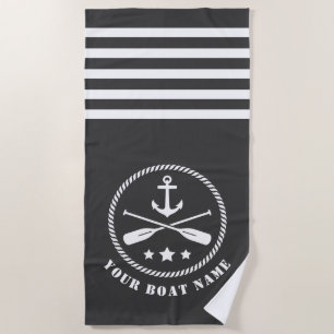Boat or Name Nautical Anchor & Oars  Paddles Gray Beach Towel