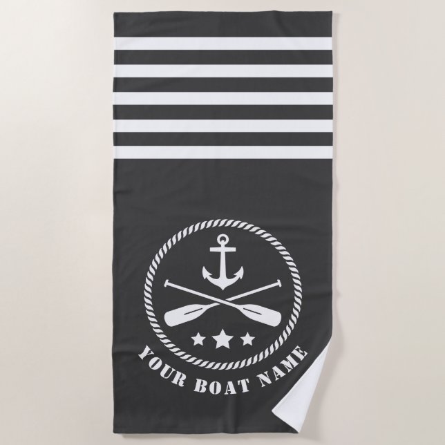 Boat or Name Nautical Anchor & Oars  Paddles Gray Beach Towel (Front)