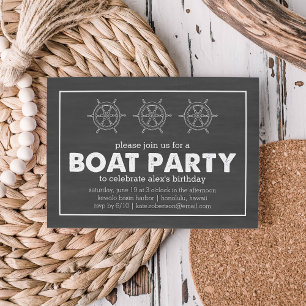 Boat Party Black & White Chalkboard Birthday Invitation