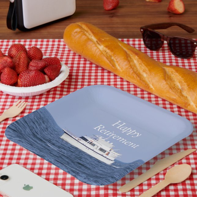 Boat Photo Retirement Paper Plate (Picnic)