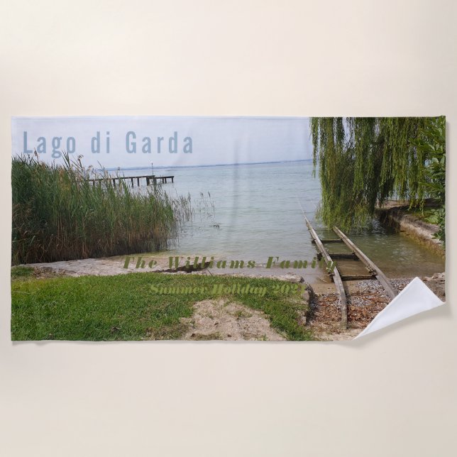 Boat Quay Lago di Garda Vacation Photography Beach Towel (Front)