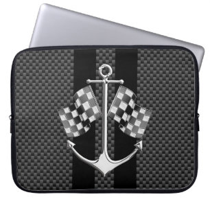 Boat Racing Nautical Chequered Carbon Fibre Style Laptop Sleeve