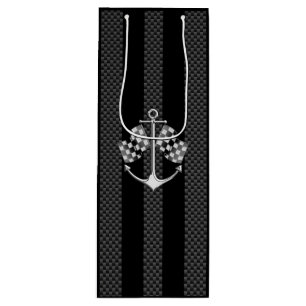 Boat Racing Nautical Chequered Carbon Fibre Style Wine Gift Bag