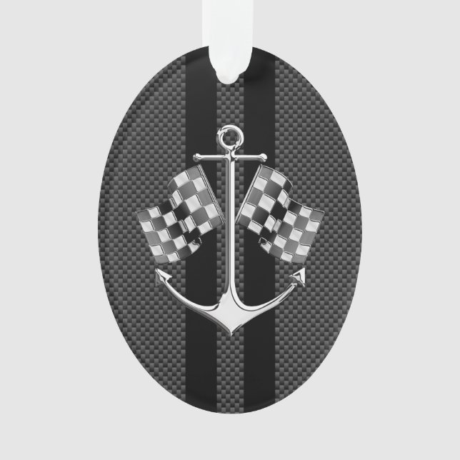 Boat Racing Nautical in Black Carbon Fibre Style Ornament (Front)