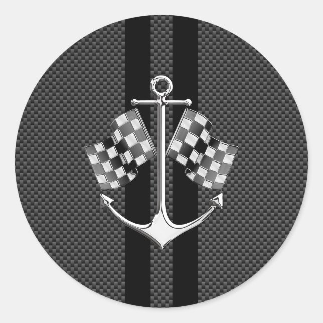 Boat Racing Nautical in Carbon Fibre Style Classic Round Sticker (Front)