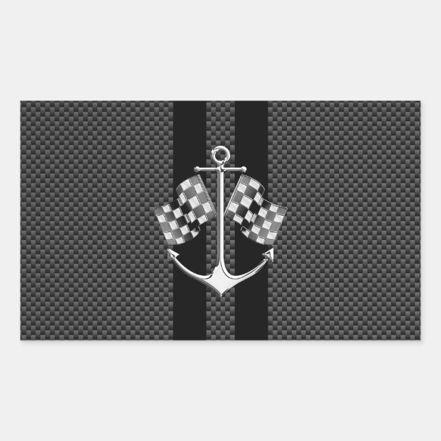 Boat Racing Nautical in Carbon Fibre Style Rectangular Sticker (Front)
