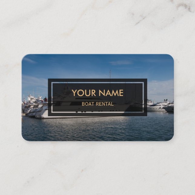 Boat Rental (Elegant Photo Overlay) Business Card (Front)