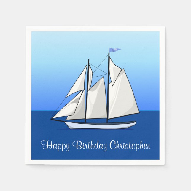 Boat Sailboat Birthday Nautical Sailing Party Name Napkin (Front)