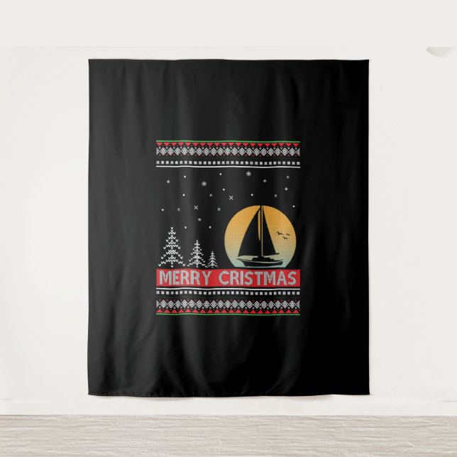Boat Sailor Sailing Ugly Christmas Sailing Gift Tapestry (Front)
