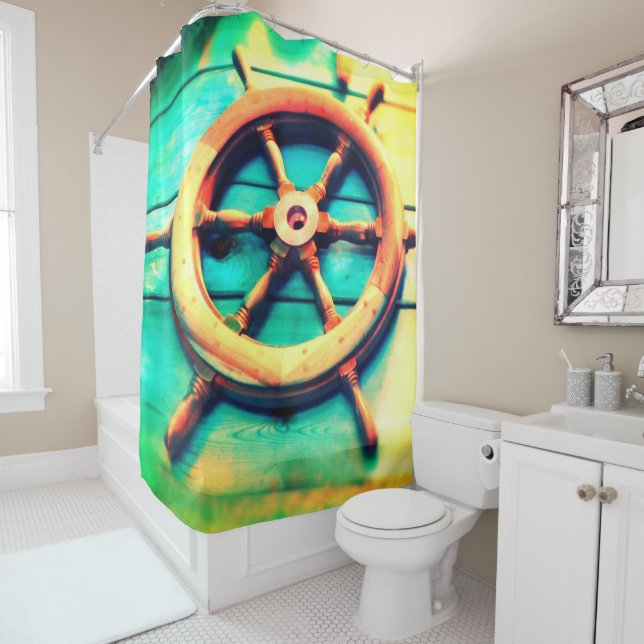 Boat Steering Wheel Shower Curtain (In Situ)