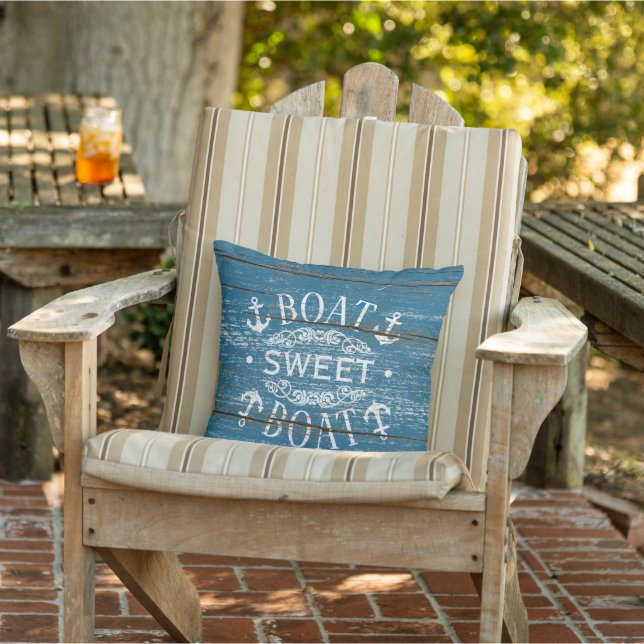 Boat Sweet Boat Quote And Anchor On Woodgrain Cushion (Chair)