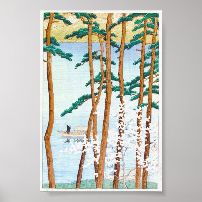 Boat Through Trees Japanese Woodblock Art Ukiyo-E Poster (Front)