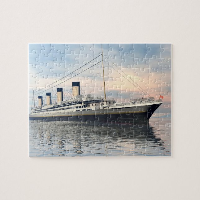 boat_titanic_close_water_waves_sunset_pink_standar jigsaw puzzle (Horizontal)