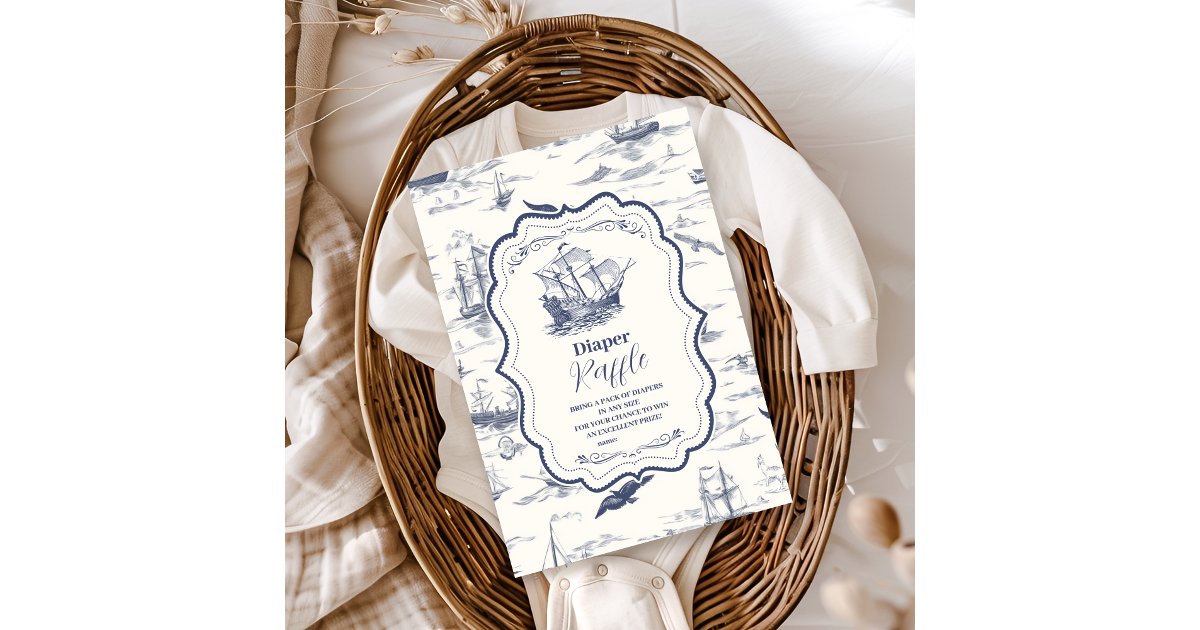 Boat Toile Nautical Baby Shower Diapper Raffle Enclosure Card | Zazzle