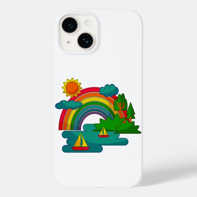 Boat travel landscape under sun clouds and rainbow Case-Mate iPhone case (Back)