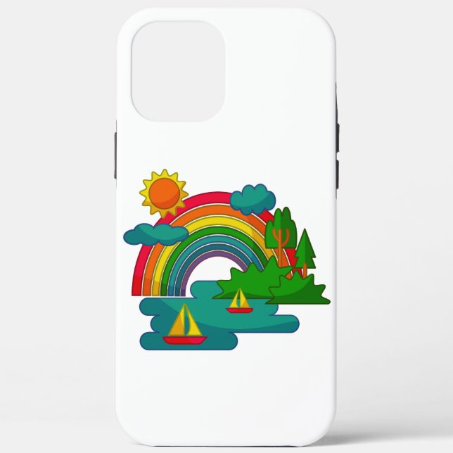 Boat travel landscape under sun clouds and rainbow Case-Mate iPhone case (Back)