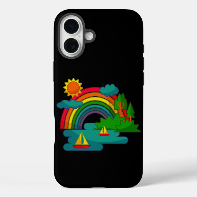 Boat travel landscape under sun clouds and rainbow Case-Mate iPhone case (Back)
