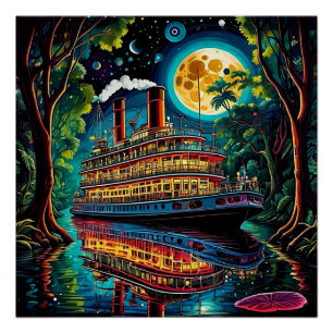 Boat under Moonlit sky 1 Poster
