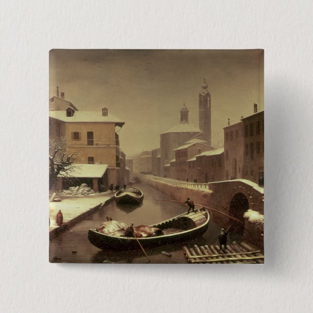 Boat under the Snow 15 Cm Square Badge (Front)